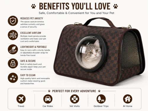 Image of Cawypety Cat Backpack Carrier, Breathable Cat Carrier Pet Backpack for Kitty Small Dog Up to 15Lbs, Transparent & Foldable Pet Carrier for Travel Hiking (Window, Brown)