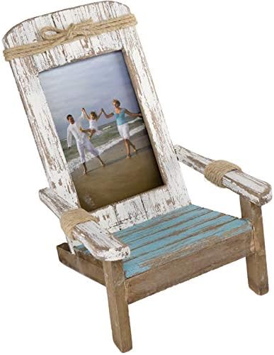 EXCELLO GLOBAL PRODUCTS Beach Chair Photo Frame: Holds 4x6 Vertical Photo. Rustic Picture for Tabletop Display with Nautical Beach Themed Home Decor