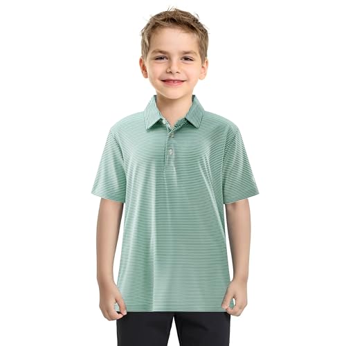 Image of Boys Polo Shirts Short Sleeve Striped Performance Moisture Wicking Dry Fit Golf Shirts for Boys Youth Kids