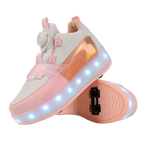 ENEN Zapatillas con Ruedas Niña Niños, Transpirable Zapatos con Ruedas & led Luces para Niñas Niño, 30-38 EU Zapatillas Patines, Verano Multifuncionales Bambas (Rosa,31)