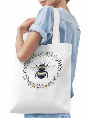 Canvas Tote Bags,Grocery Shopping Cloth Bag Farm Bee Floral Reusable Shoulder Bags Tote Bag for Travel Work Gym3
