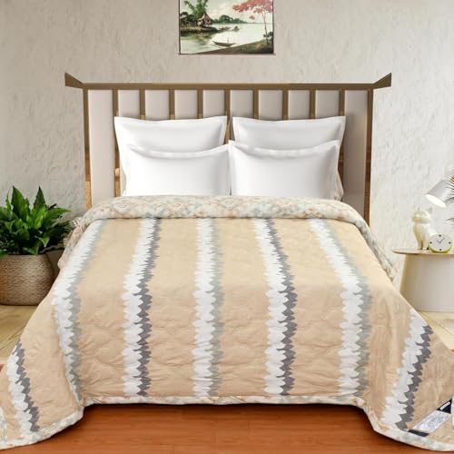 Image of Akshya Cotton Double Bed Comforter - King /Double Size, White, Reversible, Modern, Floral Pattern-200 TC