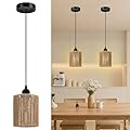 BoostArea 2 Pack Rattan Pendant Lights Kitchen Island, Farmhouse Chandelier with Handwoven Wicker Shade, Adjustable Height Boho Hanging Light for Kitchen Island/Dining Room/Bedroom/Hallway, No Bulb