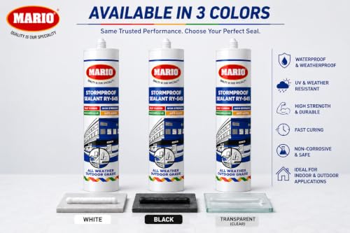 Image of Mario Black Waterproof Silicone Sealant - Heavy Duty Outdoor Grade Adhesive for Roof, Window & Bathroom, Fast Curing, Weatherproof, Crack Resistant