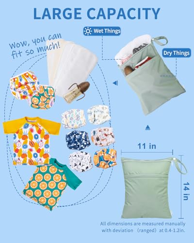 Image of babygoal Wet Dry Bags for Baby Cloth Diapers, Washable Travel Bags, Beach, Pool, Gym Bag for Swimsuits & Wet Clothes with 2 Pockets 3 Pack 3LN32-IN
