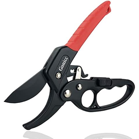 gonicc 8" Professional Ratchet Anvil Pruning Shears (GPPS-1011), Ratcheting Mechanism, Anvil groove design, Reinforced Design Handle, Garden Shears Clippers, Anvil Pruner, Hand Tools Scissors Loppers Cover