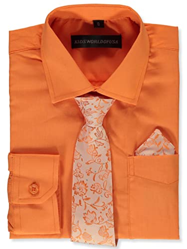 Kids World Boys' Dress Shirt & Tie (Patterns May Vary) - blorange, 5 Pink