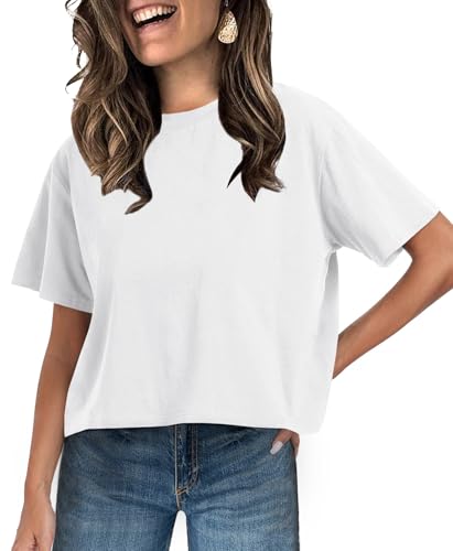 Image of UNCLECAT Womens Short Sleeve Crop Tops Summer Basic Cropped T Shirts | Workout,Casual,Crew Neck Tee,Boxy Loose Fit,Cotton Trendy Clothes