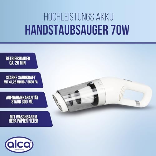 alca® Akku Handstaubsauger kabellos Mini Staubsauger Autostaubsauger kompakt USB-C Handsauger tragbar leicht 7,4 V / 70 W
