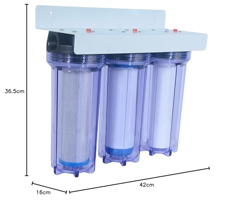 Image of RiverSoft 3-Stage Pre-Filter System with Inbuilt Mounting Clamp | PP Spun, CTO & GAC Cartridges | Inline /Under-Sink Filter (Transparent Housing, 1-Inch Inlet /Outlet, PP)