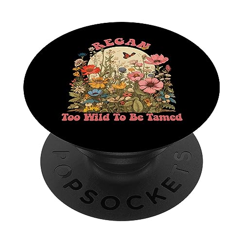 REGAN Name Cute Retro Girls Wildflower REGAN Name PopSockets Swappable PopGrip, Black