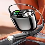 シガーソケット 増設【4ポート急速充電・1秒で収縮】巻き取り式充電ケーブル 車 充電器 シガーソケット 5-in-1 多機能車載充電器 増設分配器 しがーソケット USB C カーチャージャー 角度調節 LED表示電圧 12V/24V車用品 カー用品 iOS/Android/GPS/ゲーム機などの車 ソケット 分配器