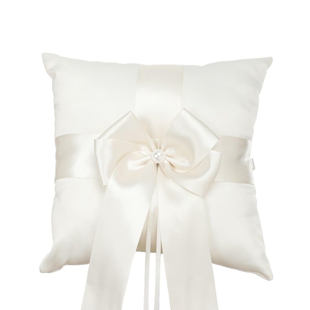 EUBUY Wedding Ring Pillow Bow Pearl Basket Ring Pillow Church Wedding Ring Throw Pillow Wedding Contest Props Ring Pillow Style