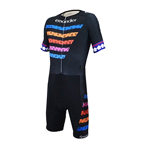 EMONDER Men's Triathlon Suit Short Sleeve Skinsuit Tri Suit Cycling Skinsuit Breathable Quick Dry Team Bike Swim Runing Clothing (Black, M)