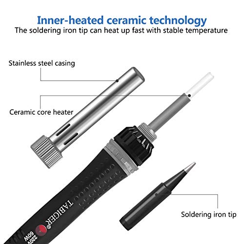 Tabiger Soldering Iron, Adjustable Temperature 60W Soldering Iron Gun with ON/Off Switch Portable Electric Welding Iron Pen, UK Plug, 200-450℃, Power Indicator Light, 1.6m Cable