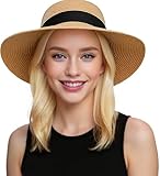 Sonnenhut Damen Faltbar, Strohhut Damen Sommer, Sonnenhüte für Damens, Damens Sonnenhut (Kaki) Kopfumfang 56–58 cm für Strand Garten Pool Park für Damen und Herren Sommerhut