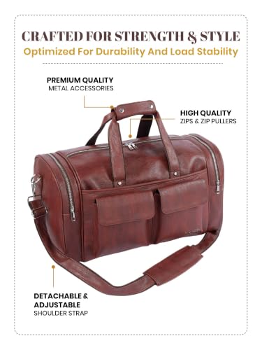 Image of Fur Jaden Weekender Premium Duffle Bag for Travel for Men and Women Made of Faux Leather with Attachable Shoulder Strap Cabin Holiday Bag (Urban Rust)