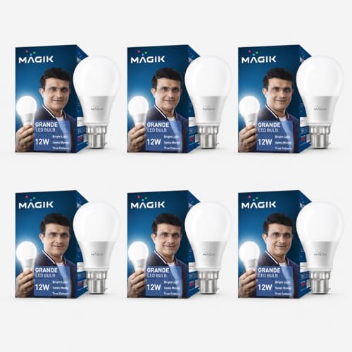 Image of MAGIK Grande 12W LED Bulb | Cool White (6500K) | B22 Base | High Brightness LED Lamp for Home & Office, Energy Efficient, Long Life with Wide Light Spread | Pack of 6