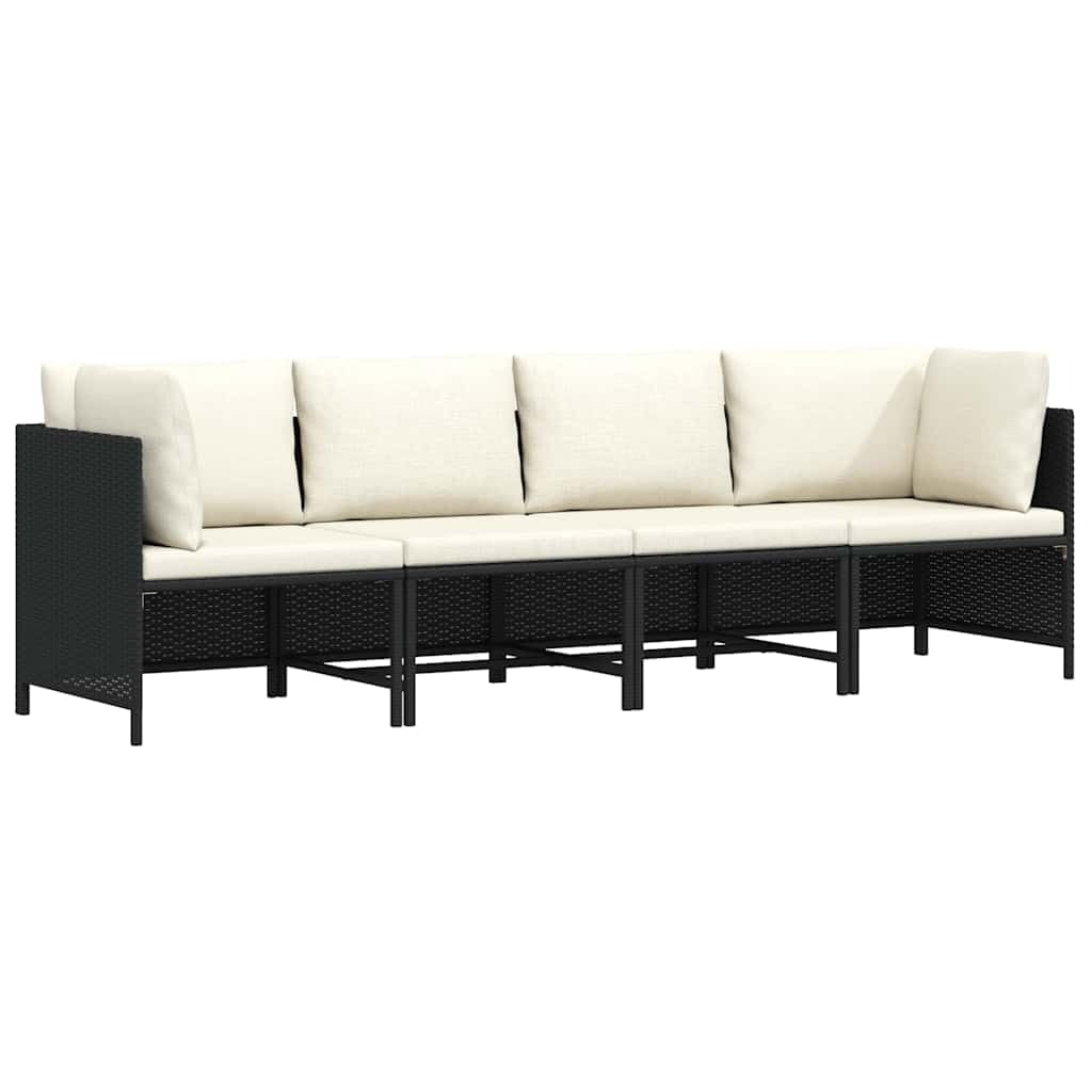 vidaXL Sofá de Jardín de 4 Plazas con Cojines Patio Terraza Balcón Salón Sala de Estar Exterior Muebles Mobiliario Almohada Ratán Sintético Negro