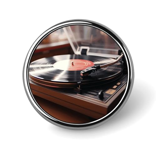 Aluminium Alloy Round Badge Brooch Pins for Men Record Player Brooches Elegant Pin for Women Fashion Button Badges Brooch Badge for Hats Jackets Shirts