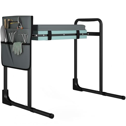 Outsunny Tabouret de Jardin Pliable Agenouilloir de Jardin Repose-Genoux Siège Jardinage avec Coussin Rembourré Épais en Mousse EVA, Poches à Outils, Gris Foncé
