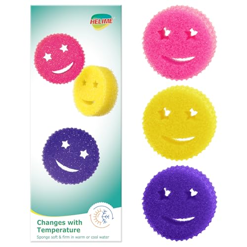 Image of Scrub Sponge Dish Scrubbers, Temperature Controlled Non-Scratch Sponges Pad | Smiley Odor Resistant Polymer Color Bulk Pads, Dishwash Safe Multi Functional for Kitchen, Bathroom, Tub, Household Cleaning