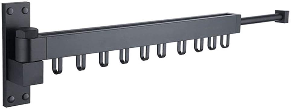 F Clothes Rail Rack S,Airer Extendable Drying Rack Clothes Fold Wall Mounted Airer Rotatable Bathroom Towel Poles Invisible Indoor Balcony Washing Line Hanger,Black-A