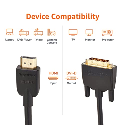 Image of Amazon Basics HDMI to DVI Adapter Cable, Bi-Directional 1080P, Gold-Plated Connectors, 3 ft /0.9 m, Black