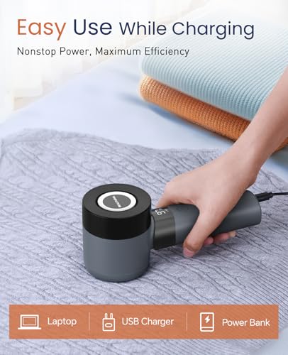 Image of BEAUTURAL Fabric Shaver and Lint Remover, Rechargeable Electric Sweater Shaver with 3 Speeds, 6 Leaf Blades and LED Display, Portable Pilling Remover for Clothes, Furniture, Blankets, Blue