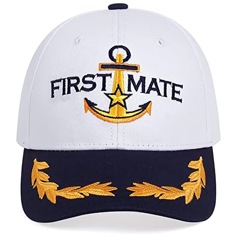 First Mate Yacht Hat Sailors Hat Nautical Marine Sailor Navy Hats Snapback Adjustable Sea Cap for Adult Cover