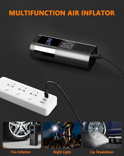 SERVOMASTER Elektrische Luftpumpe, Tragbare Akku Fahrradpumpe mit alle ventile, Akku Kompressor für Fahrrad und Auto, 150 PSI, Wiederaufladbare Reifenpumpe für Fahrrad, E-Bike, Auto, Motorrad, Bälle