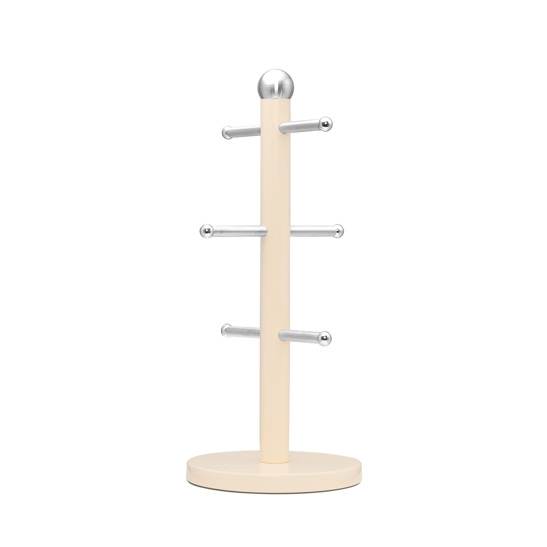 Innoteck Cream Essentials Mug Tree - Stainless Steel Colour Coated Cup Stand - With Six Hooks - Display Stand For Kitchen - Mug Hanging Rack With Anti-Slip And Weighted Base - Storage Unit Small