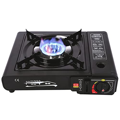 BAZERGA Estufa de gas de camping de gas portátil para camping, festivales, salidas de pesca, picnic estufa de gas al aire libre ultra delgada de 2200 W con maletín de transporte 34 x 28 x 11 cm Cover