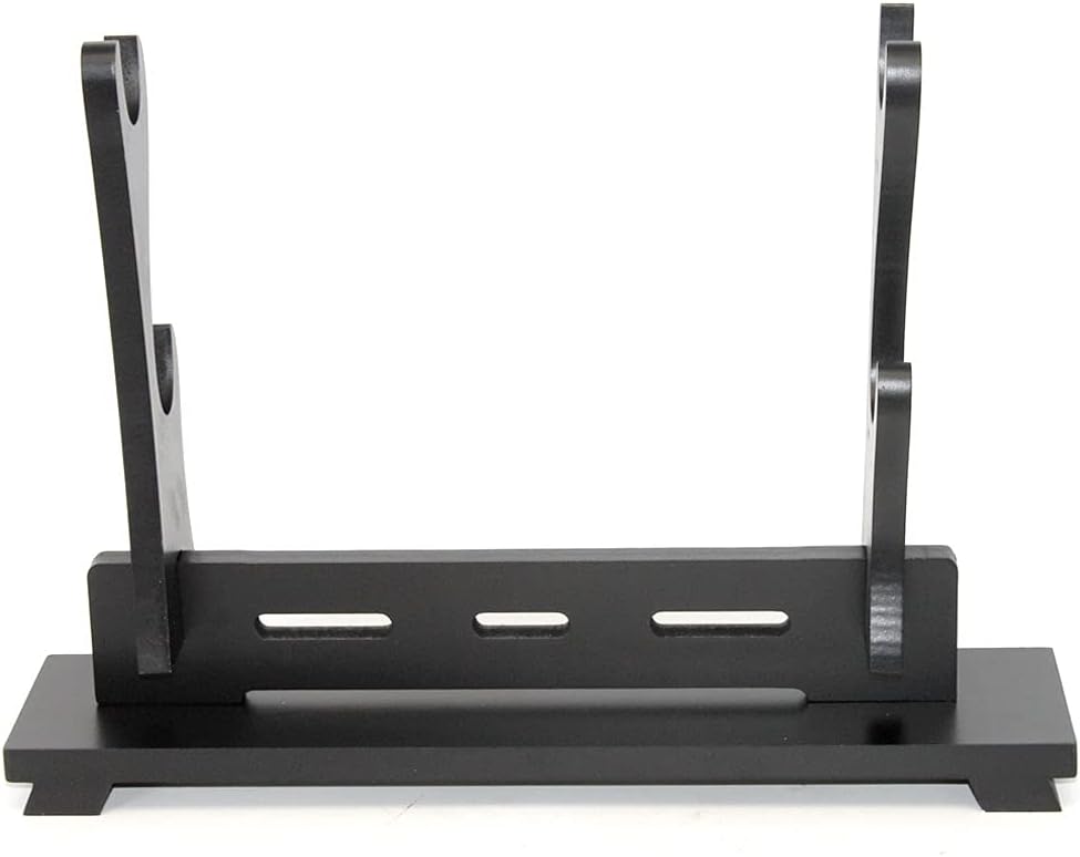Ancient Chinese Rhyme Style Display Hanger - Wooden Samurai Sword Katana Stand, Black (2-Layer)