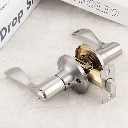 Gobekor 3 Pack Satin Nickel Privacy Door Handles For Bedroom And Bath Lever Door Handle Interior With Lock Wave Door Levers Keyless #TOP3