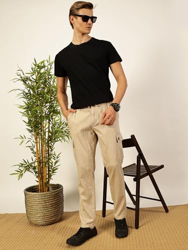 Image of Thomas Scott Men's | Solid | Light Weight | Breathable Fabric | 6 Pocket | Ankle Length | Mid Rise | Regular Fit | Linen | Elasticated with Drawstring | Chino Trouser | Pants
