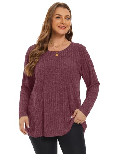 Image of BELAROI Womens Plus Size Sweaters Fall Tunic Top Scoop Neck Pullover Shirts
