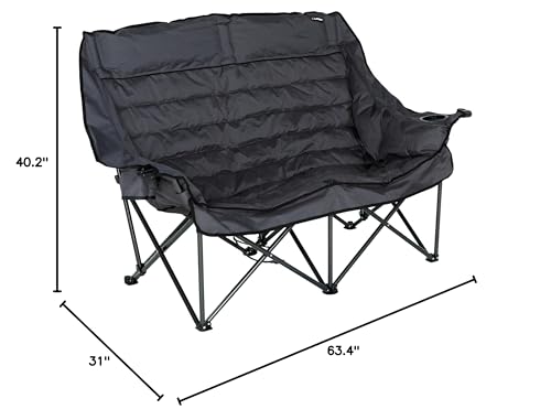 Image of Lippert Big Bear Dark Grey Folding Camping Loveseat with 500-lb. Weight Capacity, Durable Mesh Fabrics, High-Loft Cushioning, Dual Cupholders, Storage Pocket, Zippered Carrying Bag - 2023053717