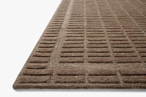 Image of Modern (High Low Pile) Pattern Wool Carpet with Loop Texture Yarn Anti Shedding Carpet Size 7x10 Feet B0 Brown Color