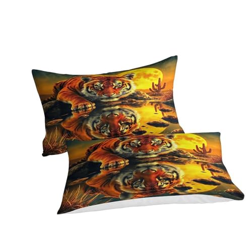 Housse de couette tigre microfibre douce avec fermeture éclair invisible et imprimé bête 3D - 3