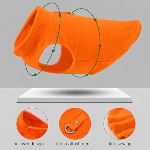 Image of JACKO & CO - Fleece Vest Dog Sweater with Leash Ring - Soft, Warm & Lightweight Pullover Coat for Small & Medium Dogs, Puppies & Cats - Cozy Fall /Winter /Spring Pet Jacket (Orange, Small 2-4lbs)