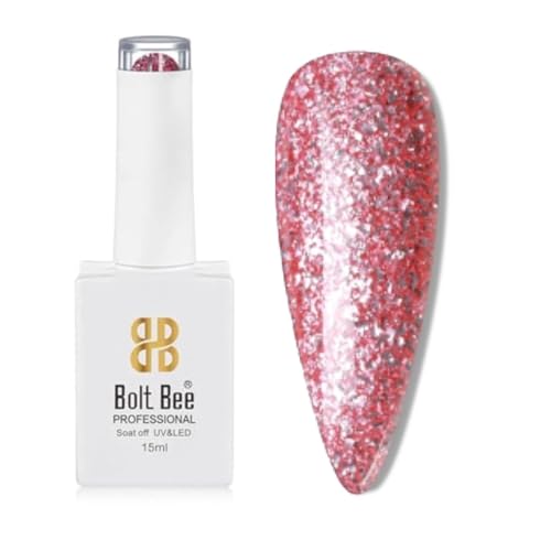 Image of Bolt Bee Red Glitter Color Gel Nail Polish Soak Off UV Gel DIY at Home Manicure Salon Nail Art (66, 15ml)