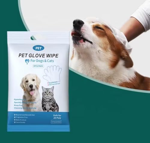 Image of Pet Cleaning Glove Wipes for Dogs & Cats | Soft Non-Woven Gloves for Paws, Ears, Eyes & Body | Gentle Grooming Wipes for Puppies, Kittens & Sensitive Skin | Pack of 6 | Safe & Hypoallergenic