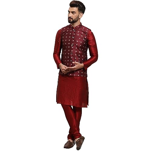 Image of SOJANYA (Since 1958 Men's Silk Blend Kurta Pyjama & Printed Nehru Jacket Combo