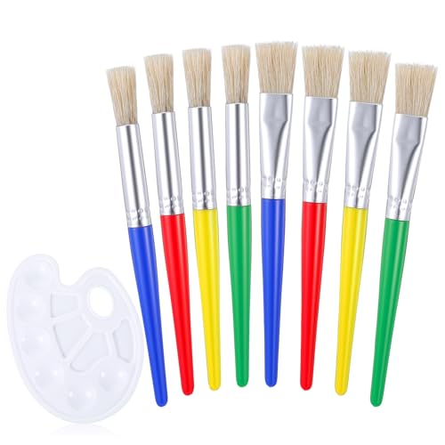 Ensemble de 8 pinceaux pour enfants avec palette, comprenant 4 pinceaux ronds et 4 grands pinceaux plats pour tout-petits, adaptés à la peinture acrylique...