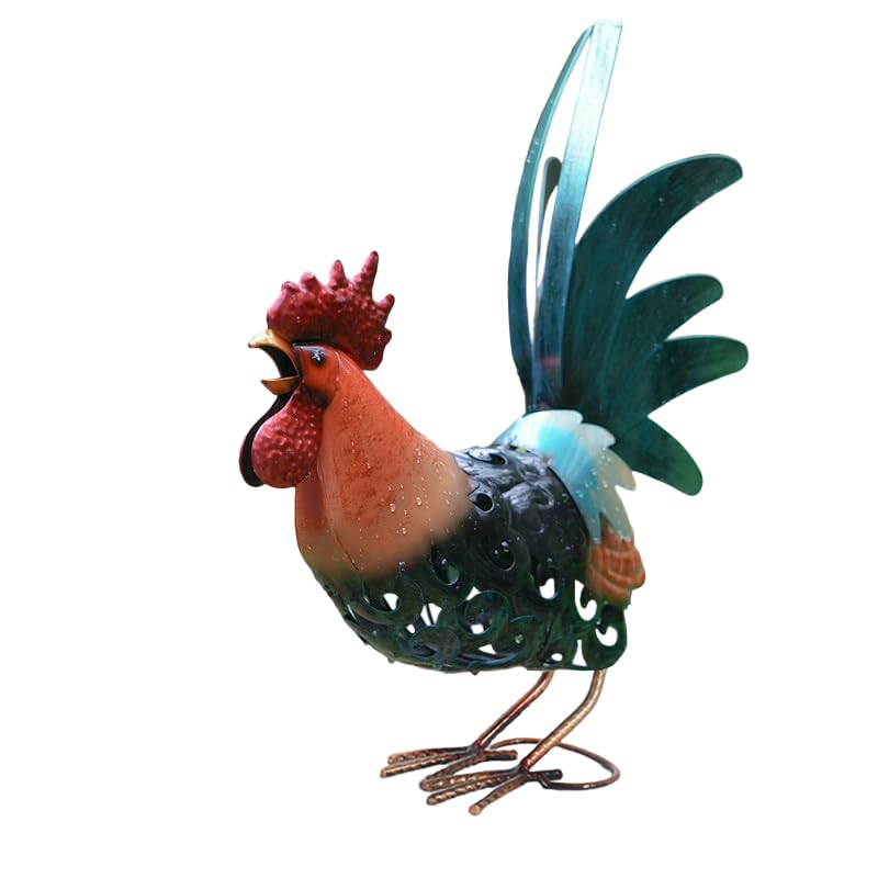 Mloarts Statues de jardin en métal de coq - Décoration extérieure - Décoration d'intérieur - Peinture rétro - Cadeau réaliste pour les amis et les...