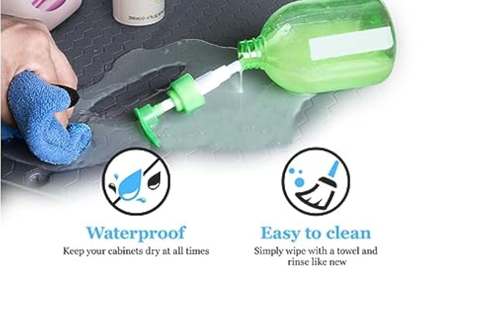 Kitchen Vista Under Sink Mat for kitchen and bathroom Cabinets 34¡¯¡¯ x 22¡¯¡¯ | Silicone Sink Cabinet Protector with Drain Hole,Flexible Sink Drip Tray | Under Sink Organizers and Storage, Grey