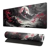 Brecoy Japanese Desk Mat Red Full Moon Desk Pad Black Riverside Large Mouse Pad Gaming Mousepad Extended XL Keyboard Pad 31.5 x 11.8 in Laptop Computer Mouse Keyboard Mat for Office Desk Decor
