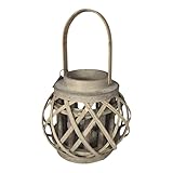 Laterne aus Holz und Rattan braun 18/31cm hoch, Glas Windlicht Boho Korbgeflecht