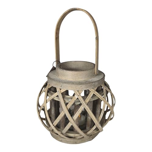 Laterne aus Holz und Rattan braun 18/31cm hoch, Glas Windlicht Boho...